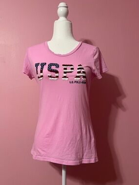 U.S. Polo Assn. Pink USPA Sequin Logo Short Sleeve Tee
